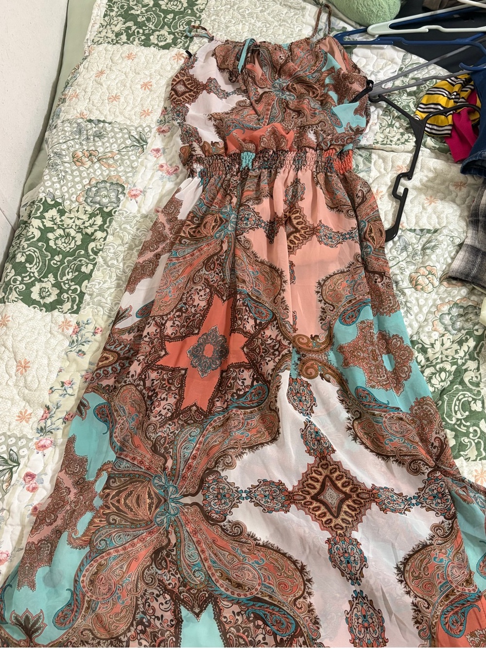 Sweet Storm Paisley Maxi Dress in Peach, Teal & Brown